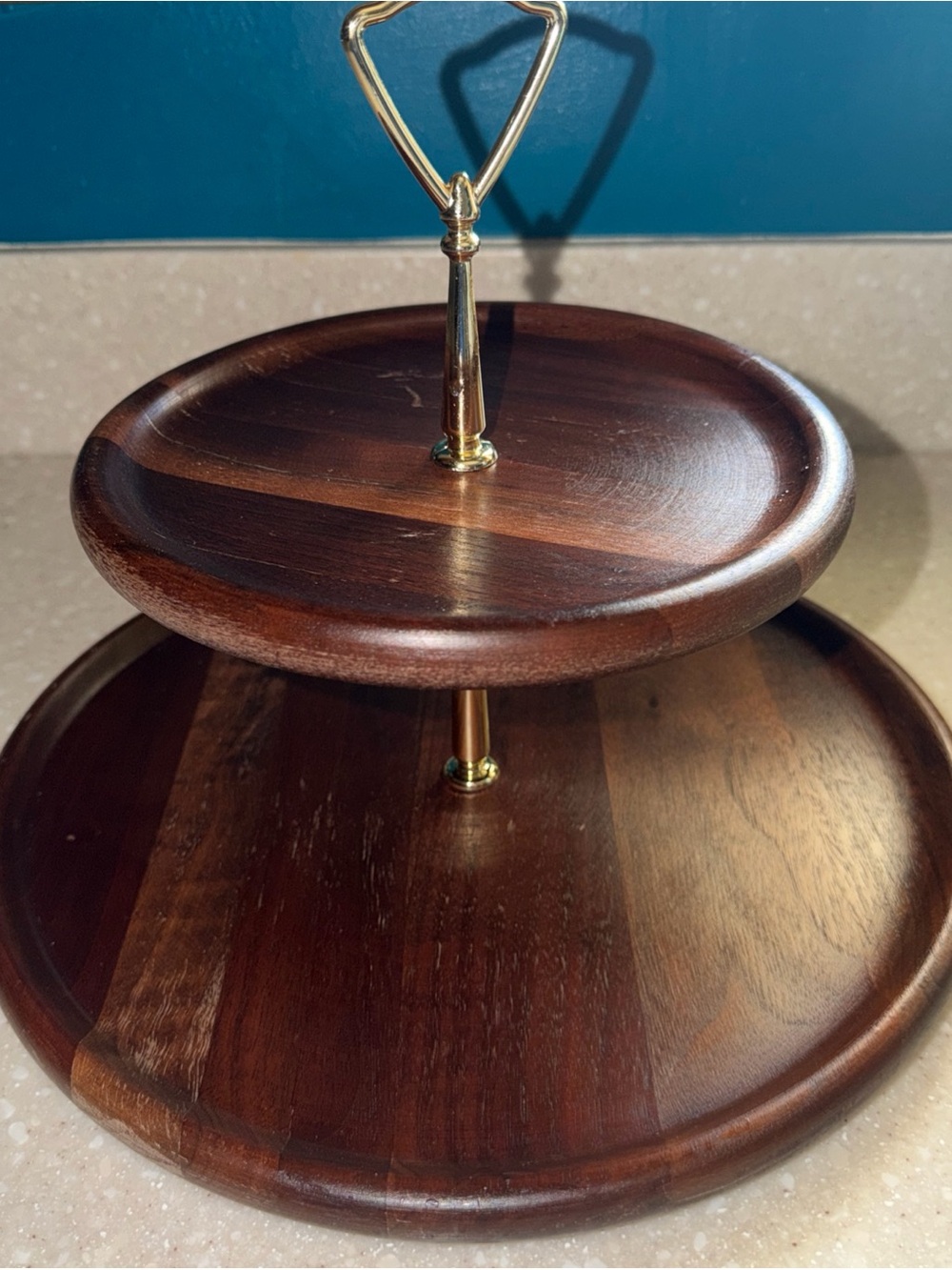 Vintage MCM Two-Tier Serving Stand in Dark Walnut